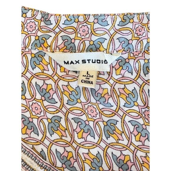 Max Studio Women’s Blouse L Boho Floral Geometric Print Top Rayon Long Sleeve - Picture 6 of 11